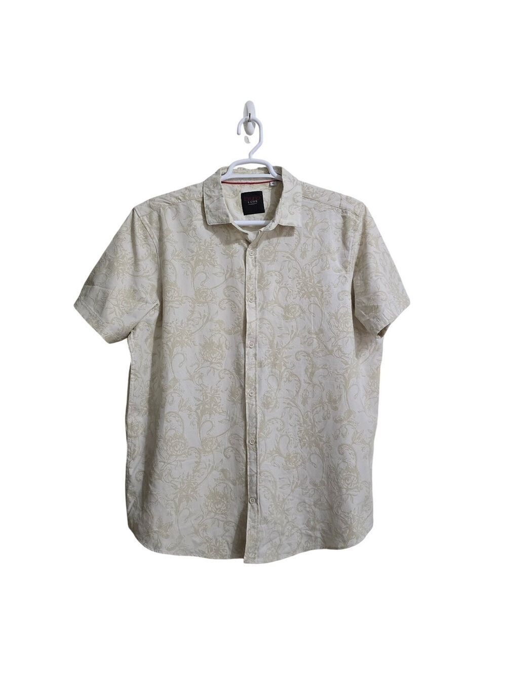 Bruno Luxe Floral Jacquard Short Sleeve Casual Button Down in Cream Sz XL
